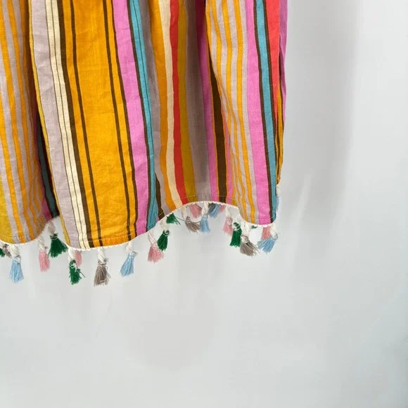 Tahari ASL Striped Tassel Midi Sundress‎ size 6 Boho Cotton Smocked Waist Resort - Picture 4 of 8
